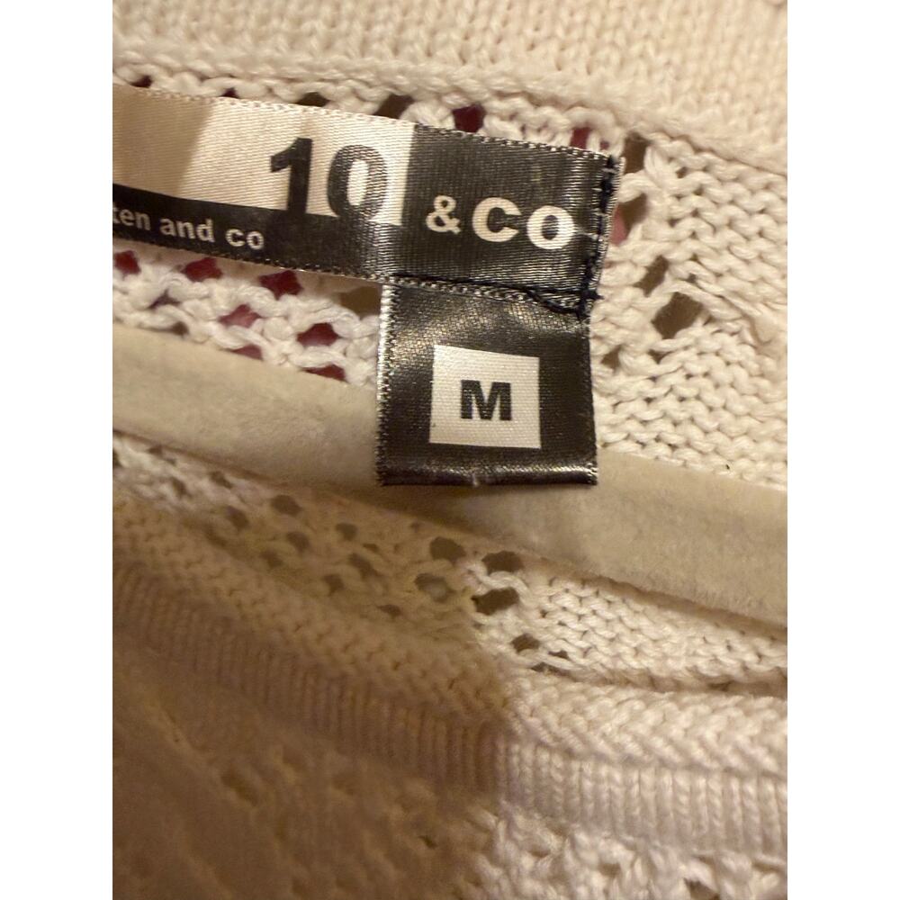 10 & Co Women’s Medium Ivory Cable Knit Openwork Cotton Sweater Coastal Boho - Picture 5 of 10